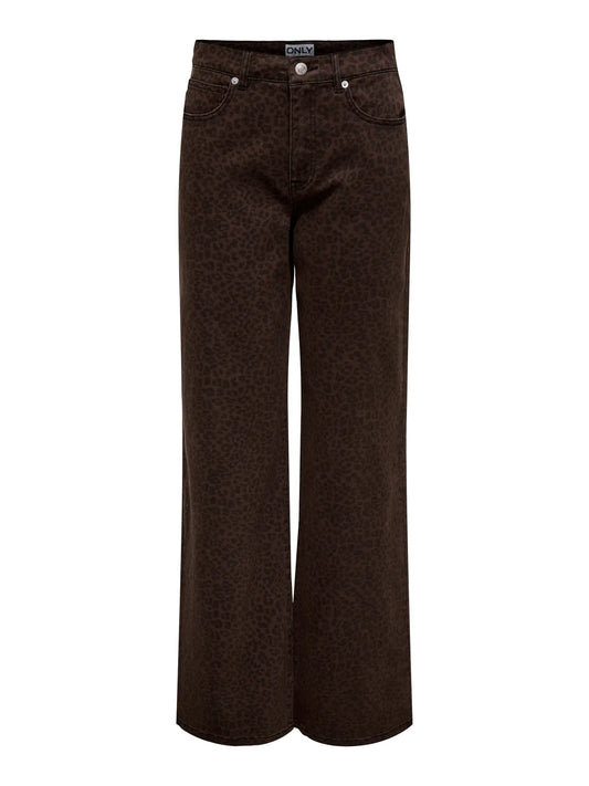 High Waist Wide Leg Jean - Chocolate Leopard