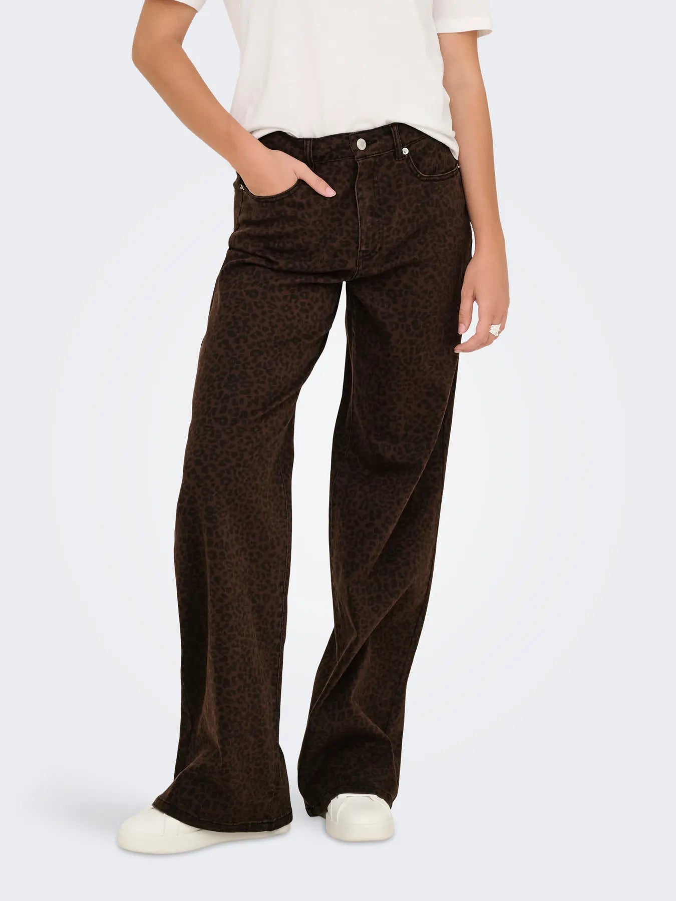 High Waist Wide Leg Jean - Chocolate Leopard