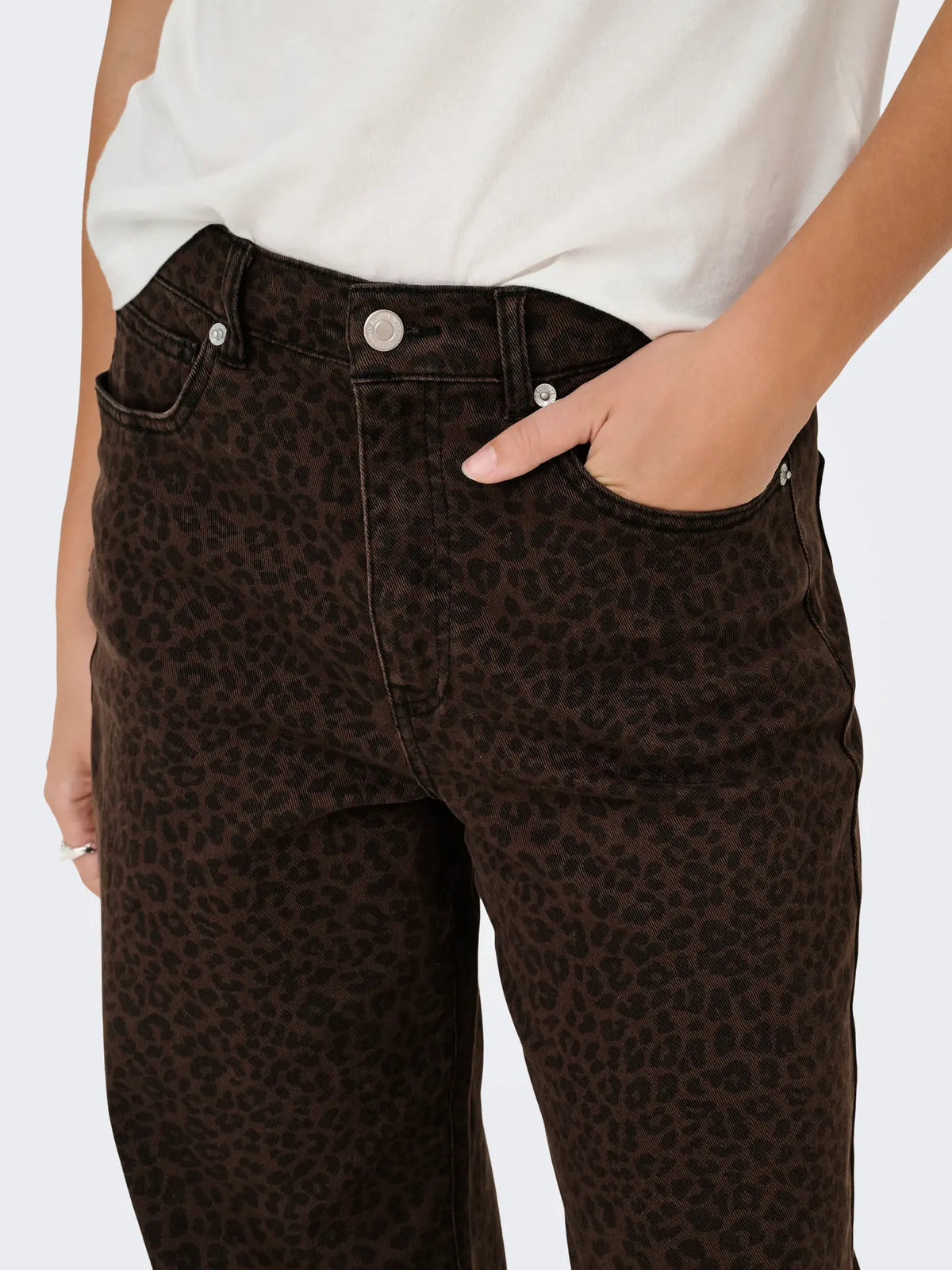 High Waist Wide Leg Jean - Chocolate Leopard