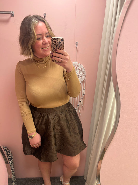 Puffball Skirt - Coffee Embroidered