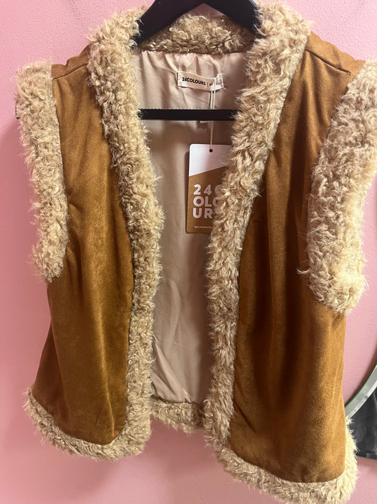 Tan Waistcoat with Sheepskin Edge