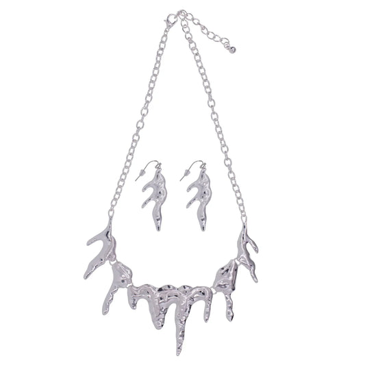 Zaha Matt Silver and Silver Contemporary Necklace & Earrings  DN1385S