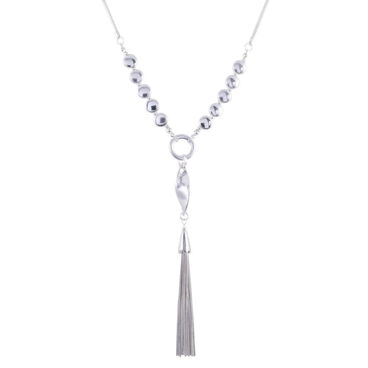 Zaha Silver Long Tassel Lariat Necklace  DN2118S