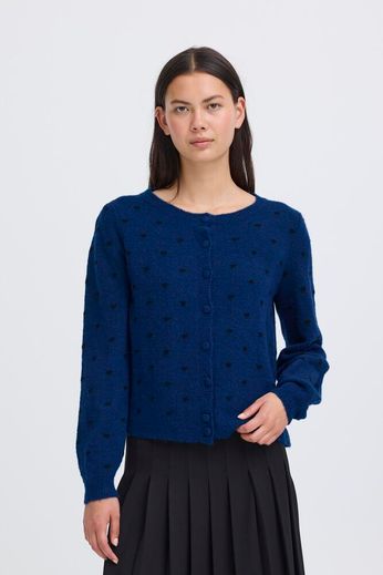 Destiny Cardigan - Navy Peony with Polka Dots