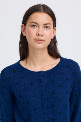 Destiny Cardigan - Navy Peony with Polka Dots