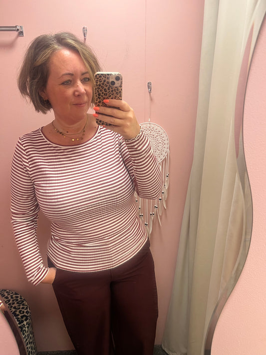 Long Sleeve Stripe Tee - Rhododendron