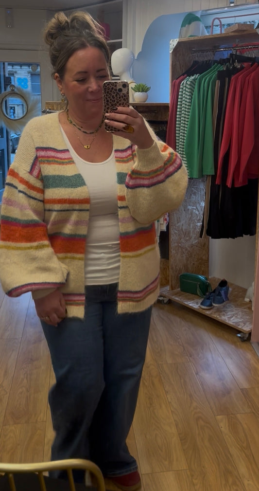 Balloon Sleeve Stripe Cardigan