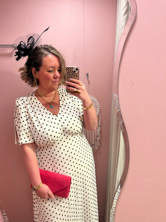 Abby Polka Dot Embroidered Dress - White