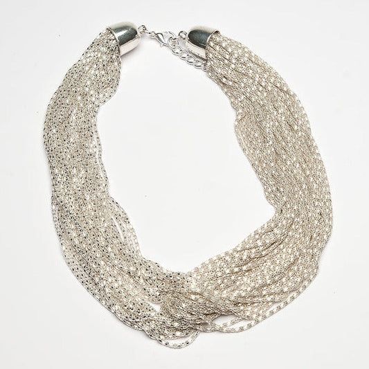 Matt Silver Interlinked Strands Necklace - EN0433