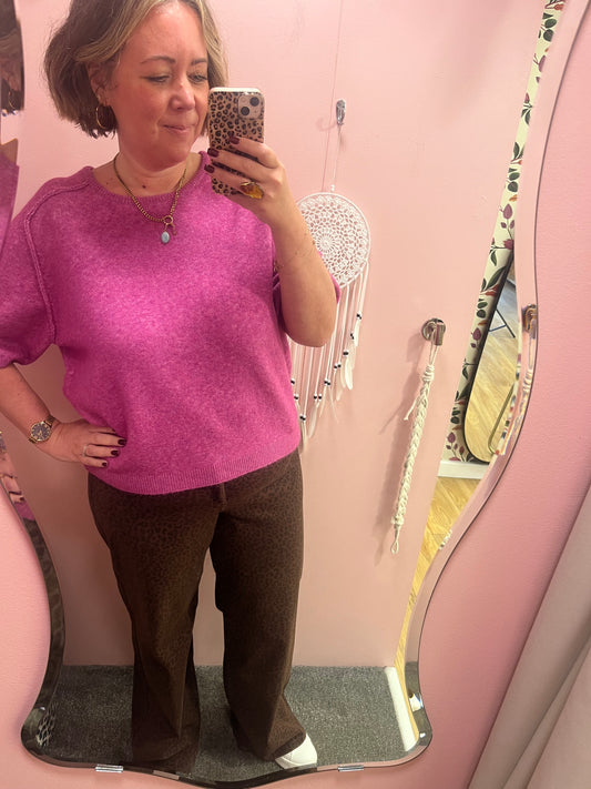 High Waist Wide Leg Jean - Chocolate Leopard