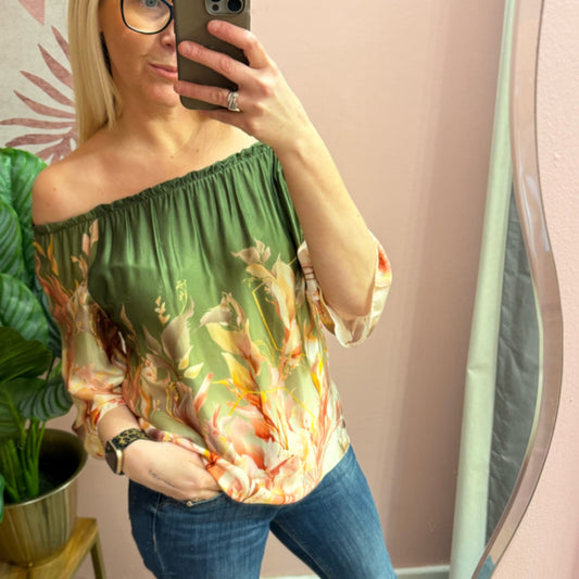 Lily Blouse - Green Floral Print