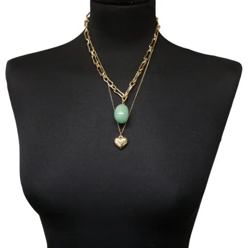 Layered Necklace - Gold with Emerald
