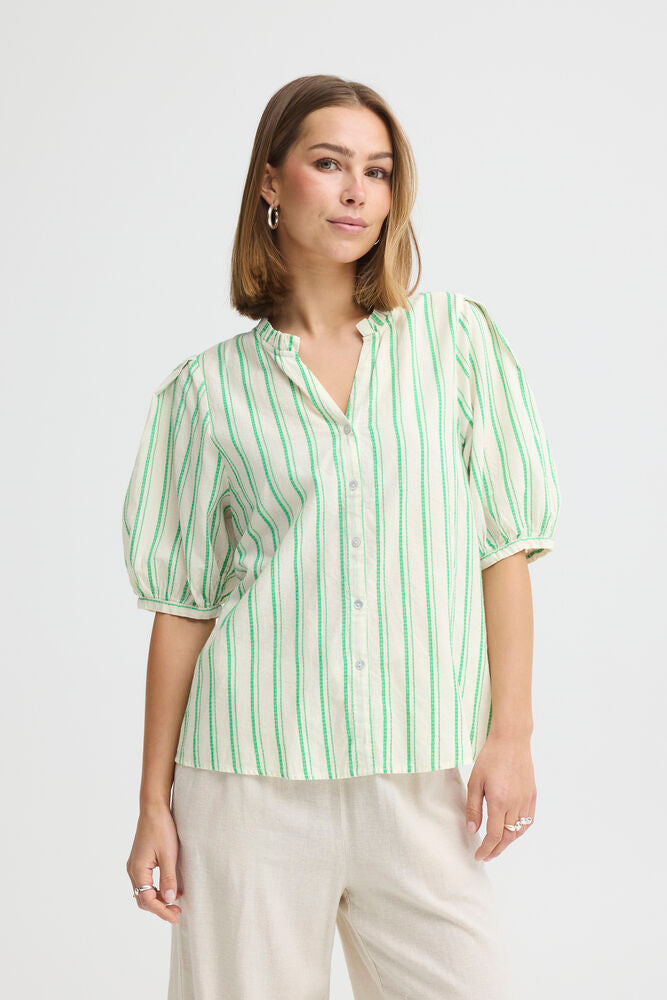 Embroidered Cotton Stripe Shirt - Green