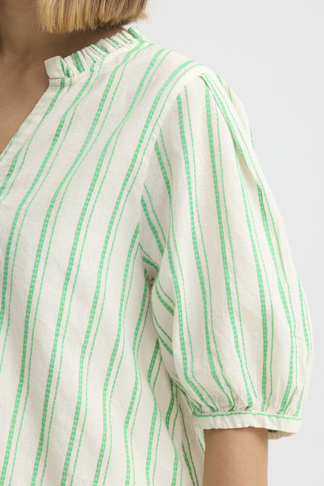 Embroidered Cotton Stripe Shirt - Green