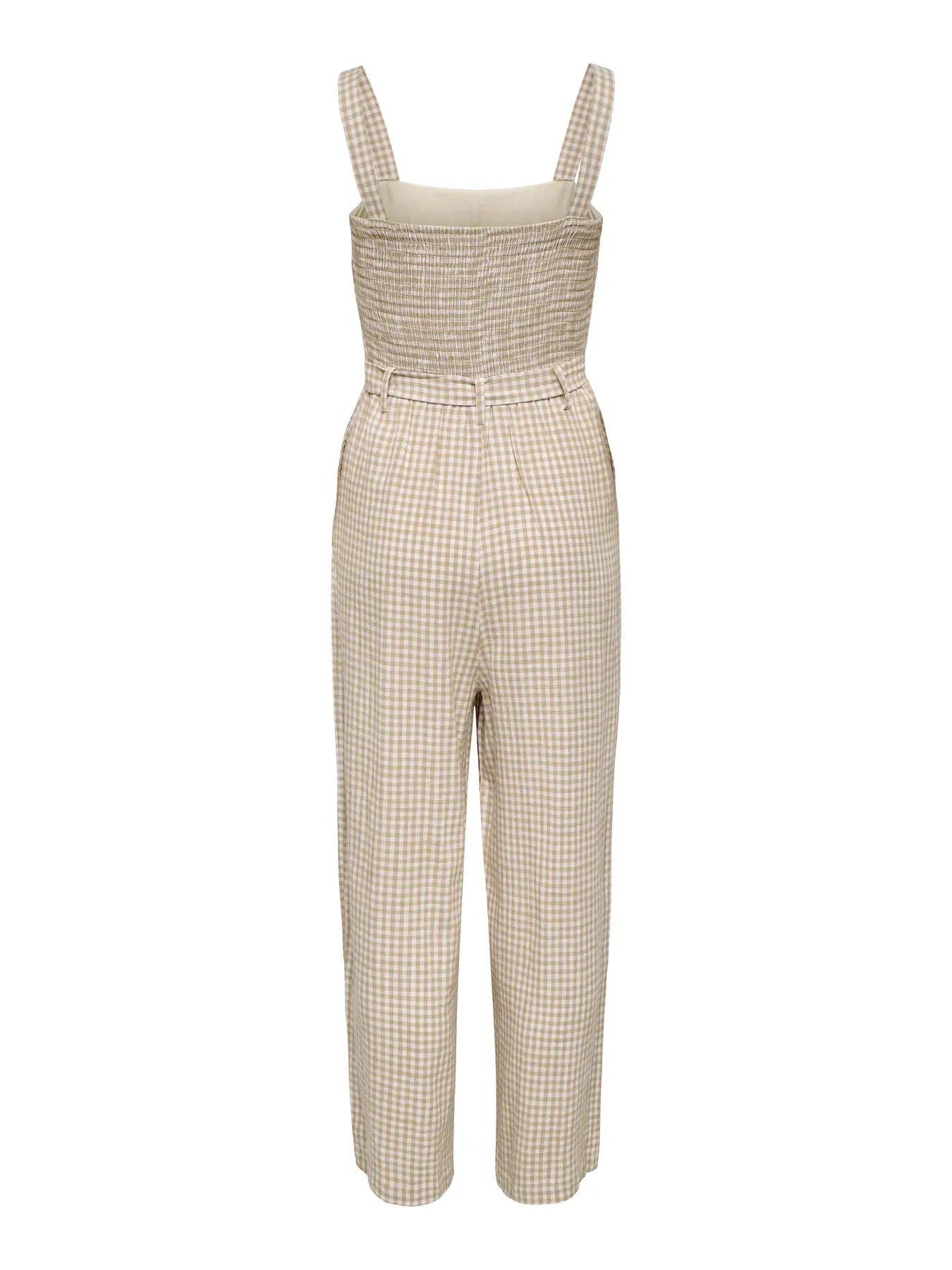 The Siena Linen Blend Jumpsuit - Neutral Check