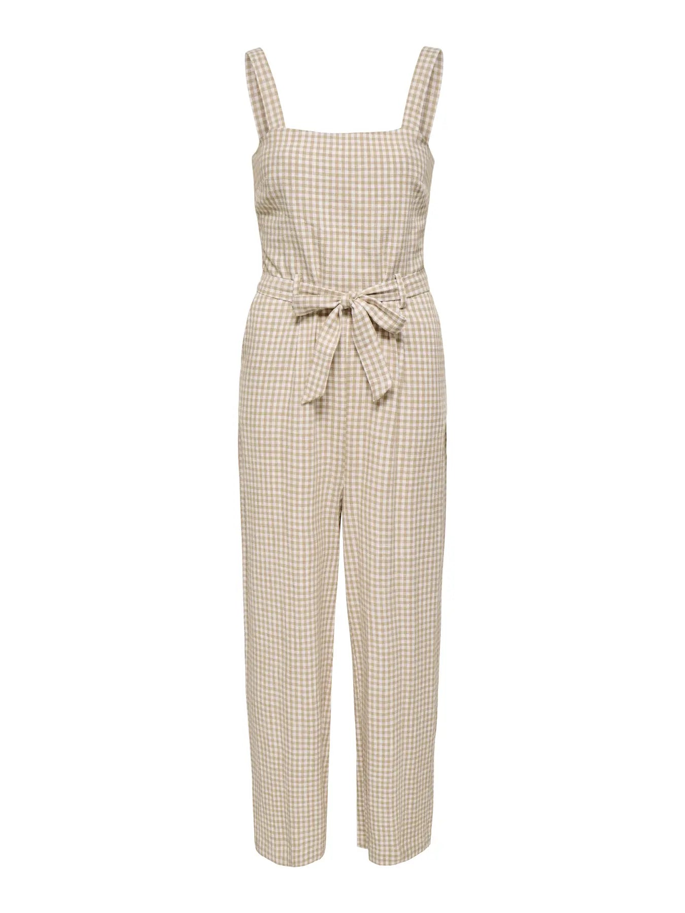 The Siena Linen Blend Jumpsuit - Neutral Check