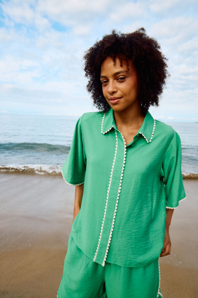 Leni Trim Detail Blouse - Green