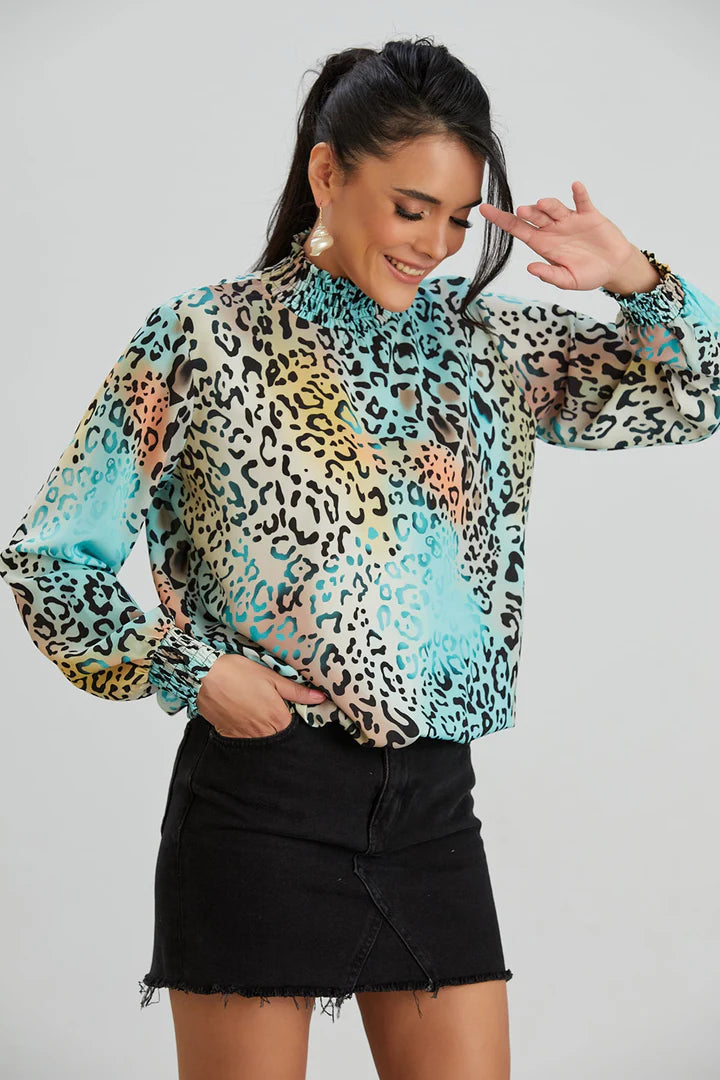 High Neck Oversized Blouse - MintLeopard