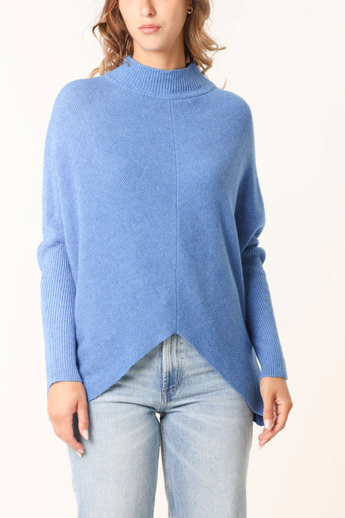 Turtle Neck Hi-Lo Jumper - Blue