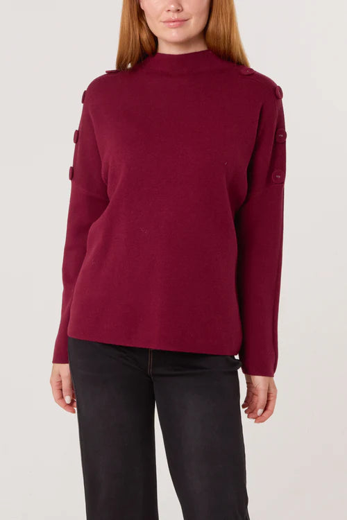 Button Shoulder Jumper - Berry