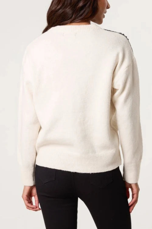 Embroidered Shoulder Jumper - Cream