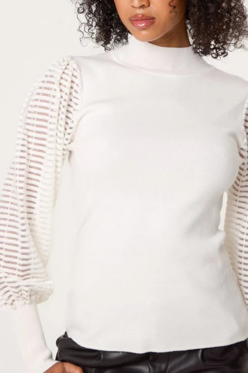 Mesh Sleeve Knit Top - Ivory