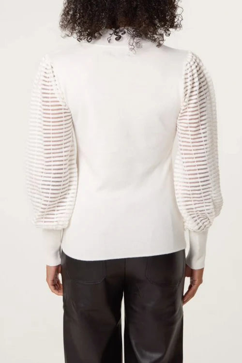 Mesh Sleeve Knit Top - Ivory
