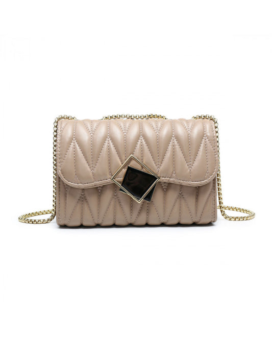 Geo Handbag with Chain Strap - Beige / Gold