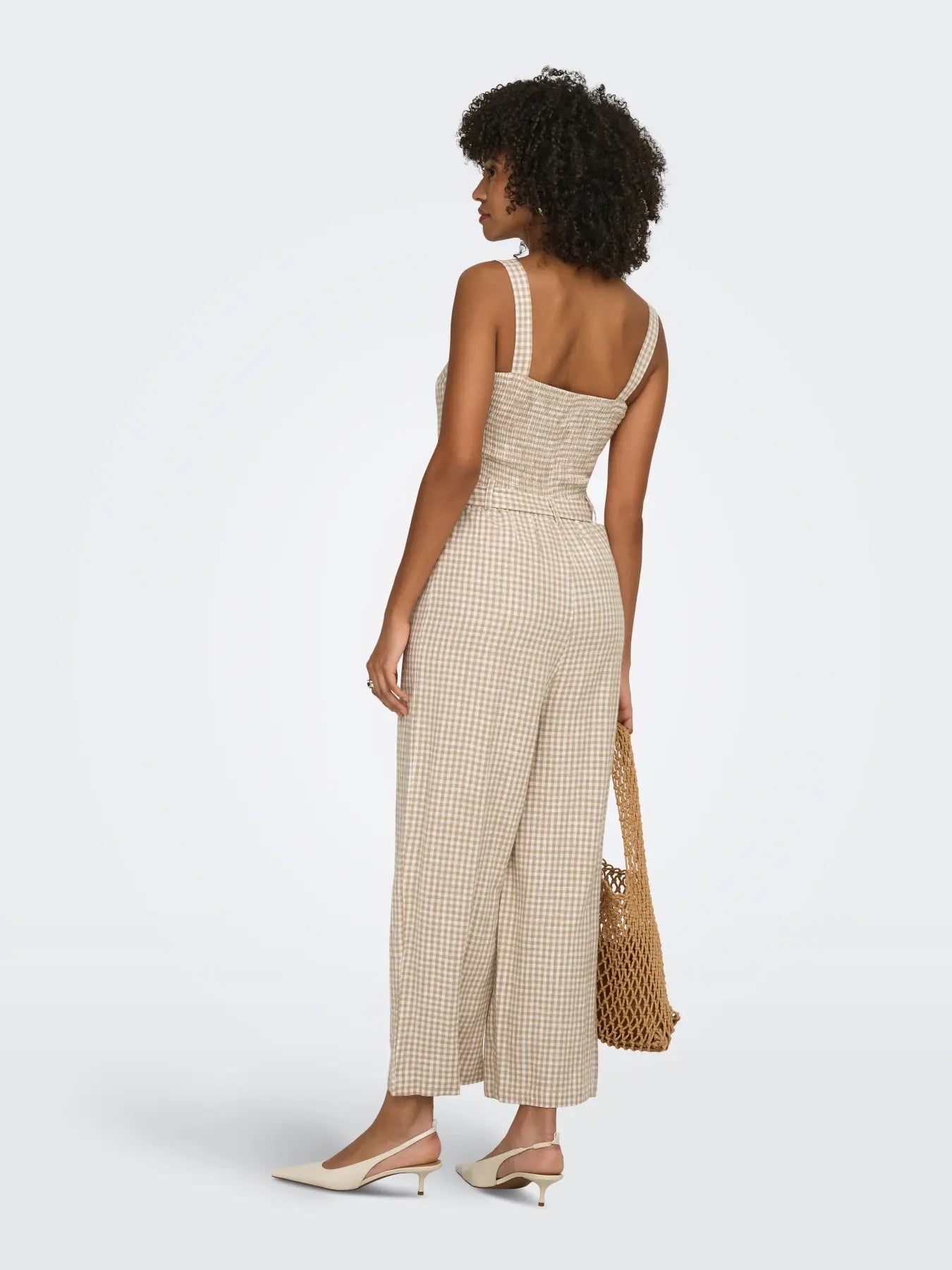 The Siena Linen Blend Jumpsuit - Neutral Check
