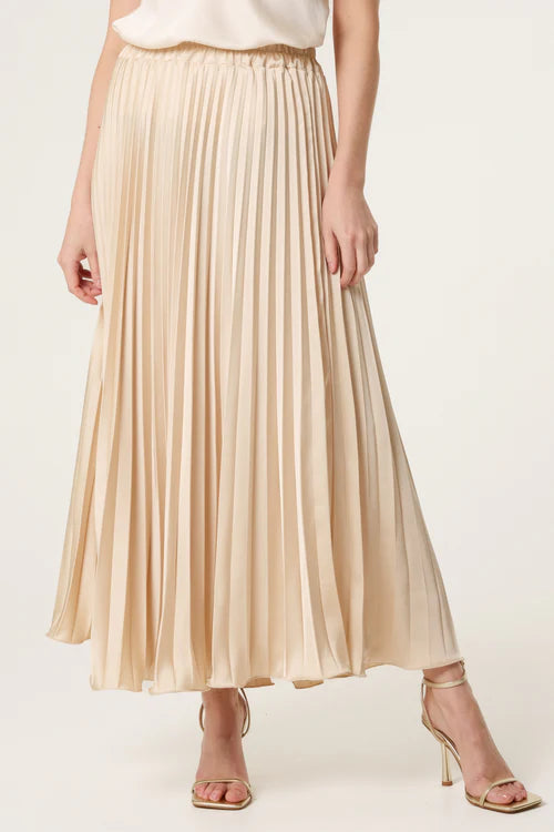 Satin Pleated Maxi Skirt - Stone