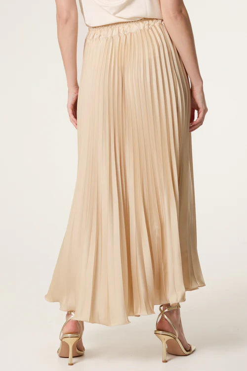 Satin Pleated Maxi Skirt - Stone