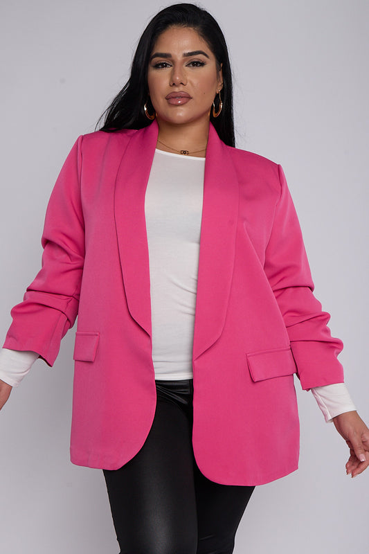 Curve Pink Blazer with Ruffle Sleeve Detail