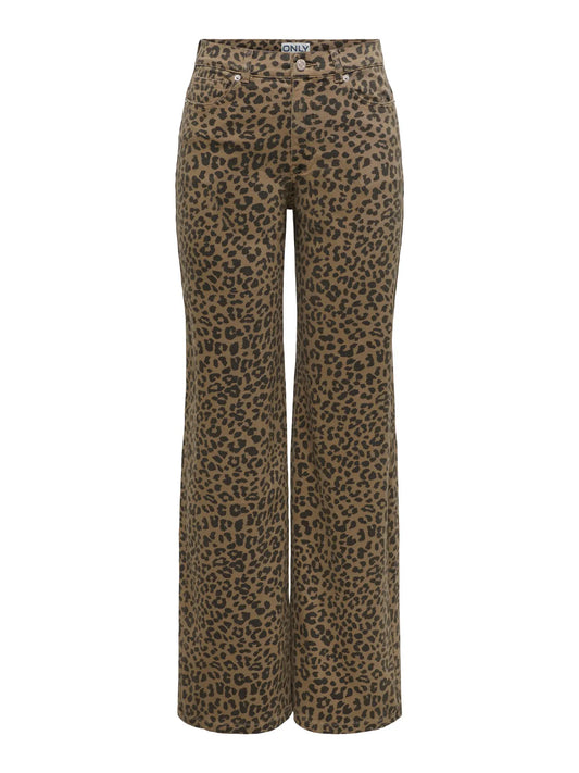 High Waist Wide Leg Jean - Tan Leopard