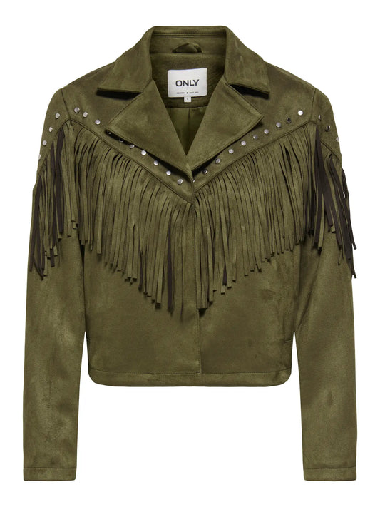 Joline Stud & Tassel Faux Suede Jacket - Olive