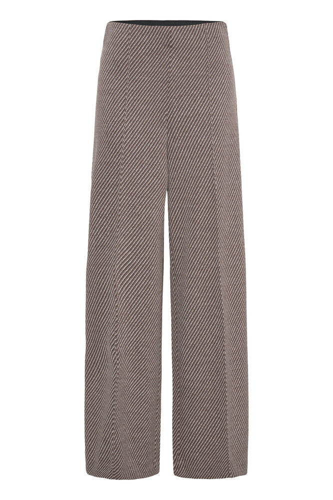 Kate Wide Leg Twill Trouser - Brown/Cream Stripe
