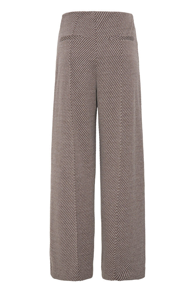 Kate Wide Leg Twill Trouser - Brown/Cream Stripe