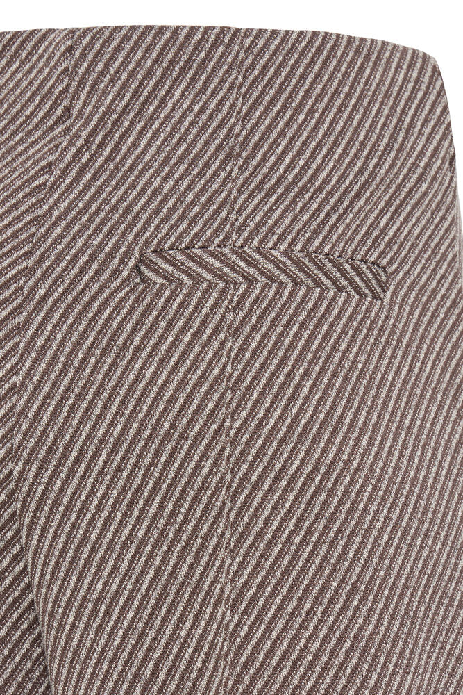 Kate Wide Leg Twill Trouser - Brown/Cream Stripe
