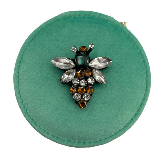 Jewellery travel pot - green with bee brooch