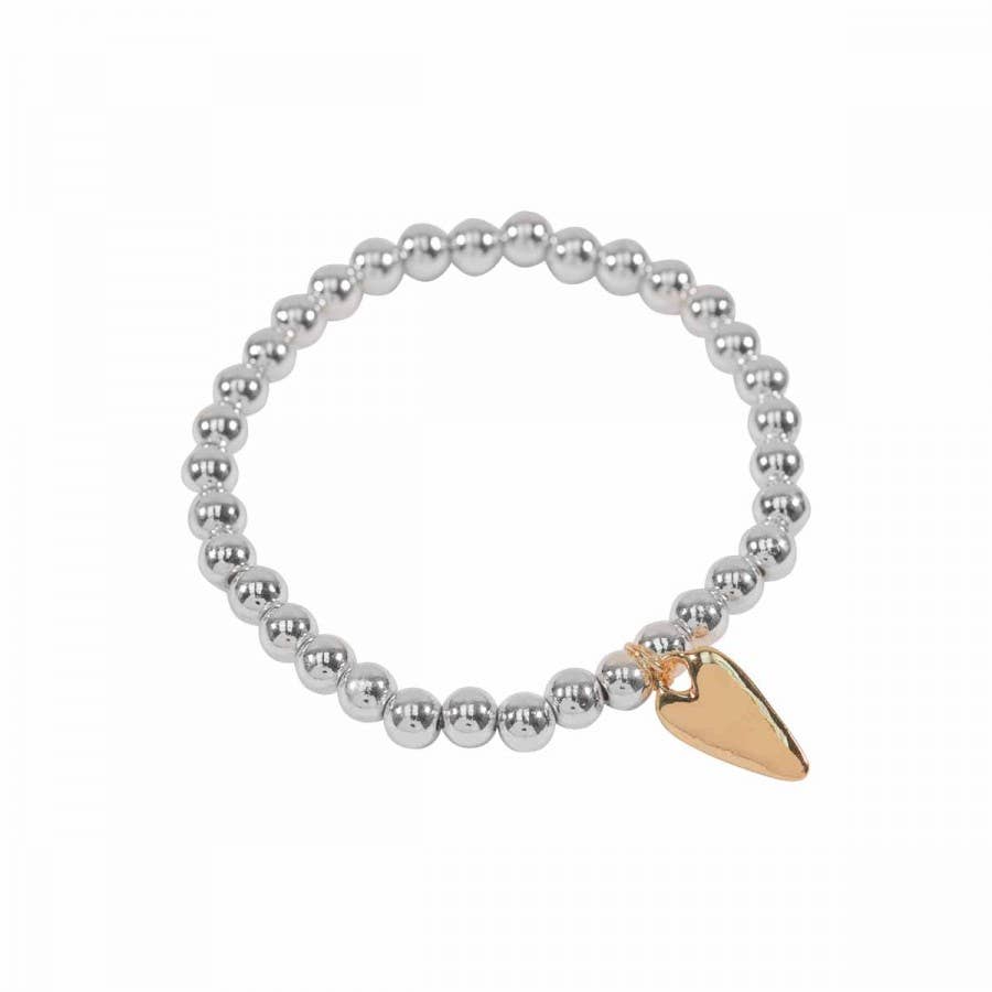 Ball Bracelet with Elongated Heart Charm: Rose Gold