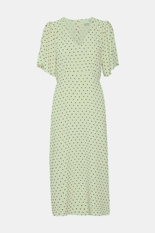 ICHI Abby Polka Dot Embroidered Dress - Green Tea