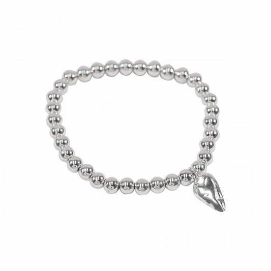 Ball Bracelet with Elongated Heart Charm: Silver