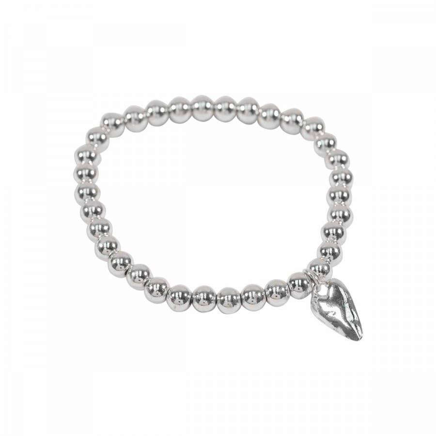 Ball Bracelet with Elongated Heart Charm: Rose Gold