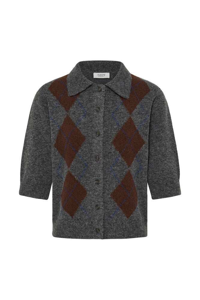 Argyle Cardigan with Collar - Grey
