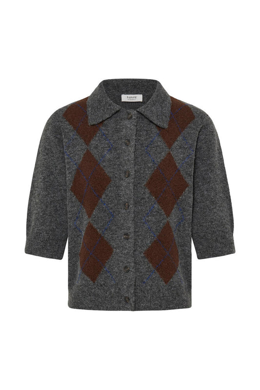 Argyle Cardigan with Collar - Grey