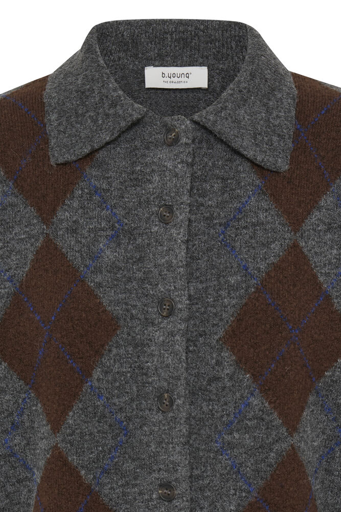 Argyle Cardigan with Collar - Grey