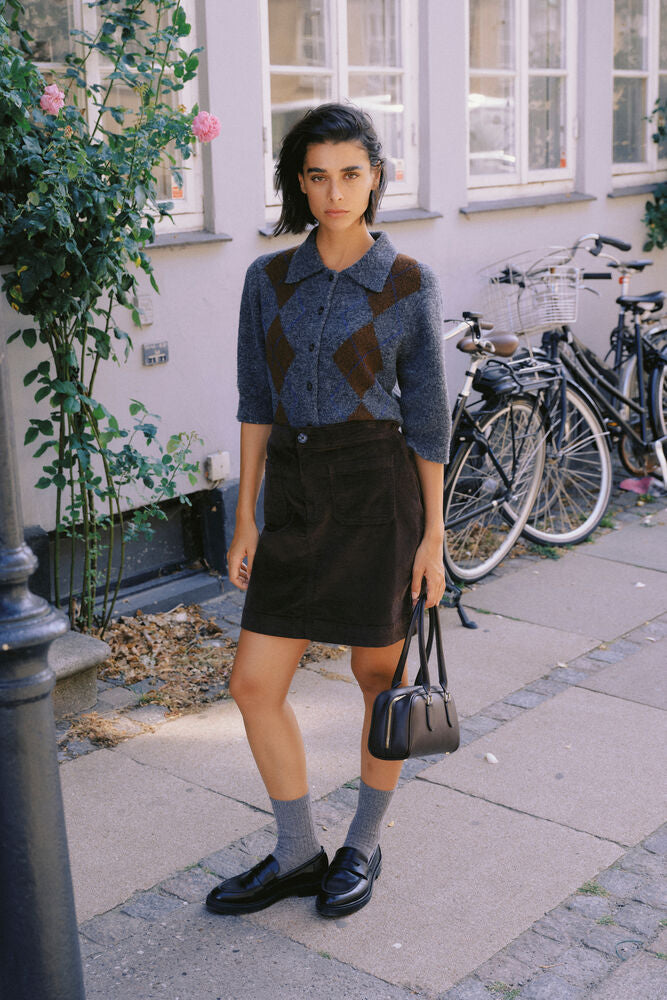 Argyle Cardigan with Collar - Grey
