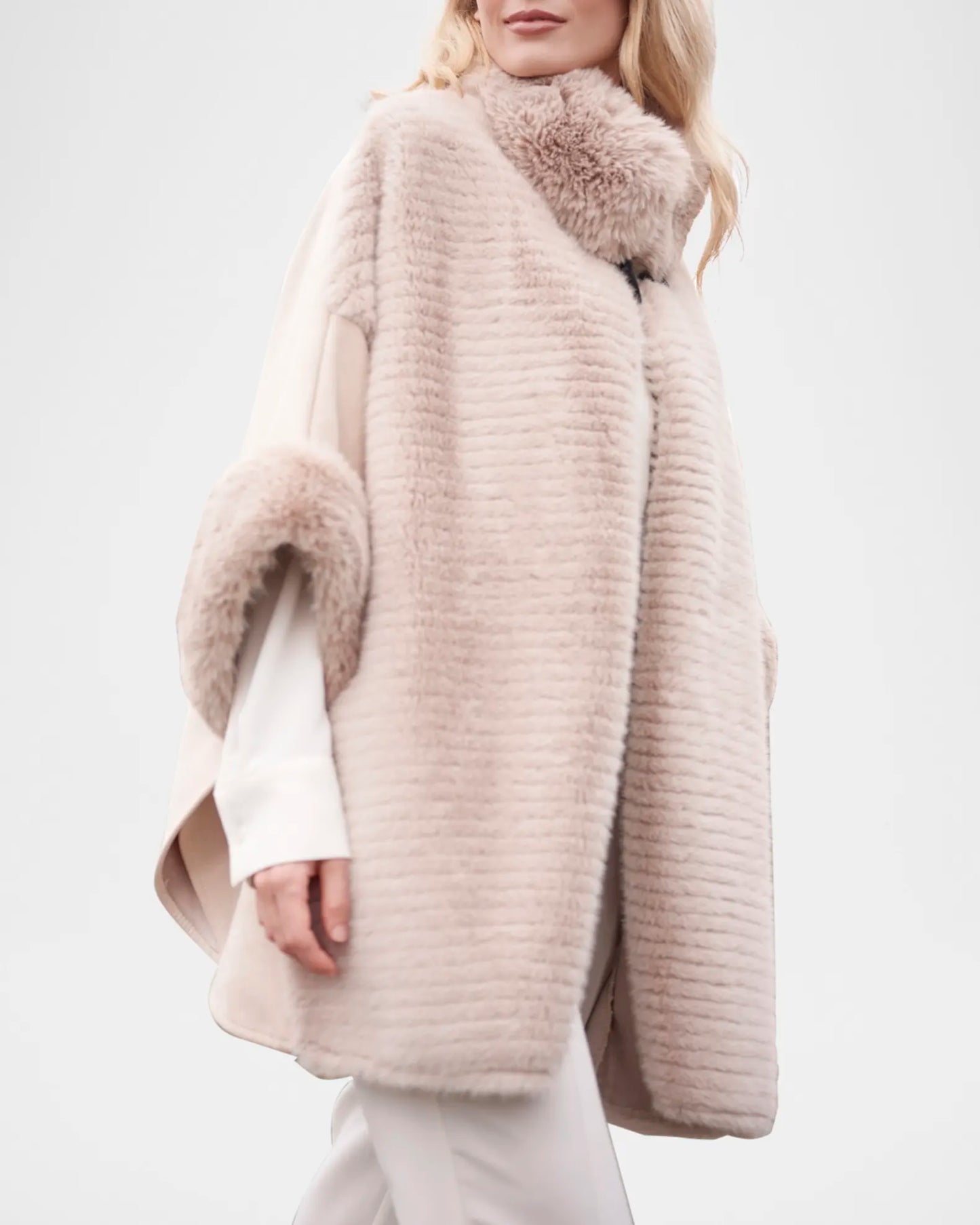 Ariana Fur Trim Wrap - Beige