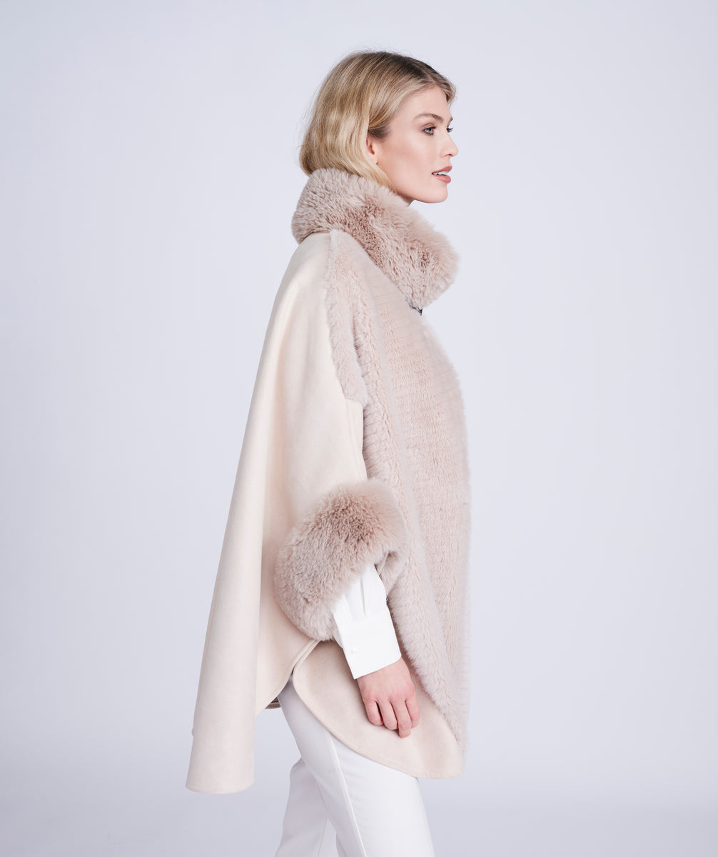 Ariana Fur Trim Wrap - Beige