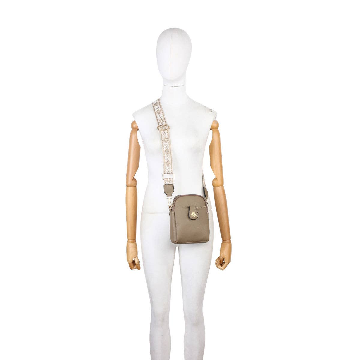 Cross Body Handbag with double zip top sections - Tan