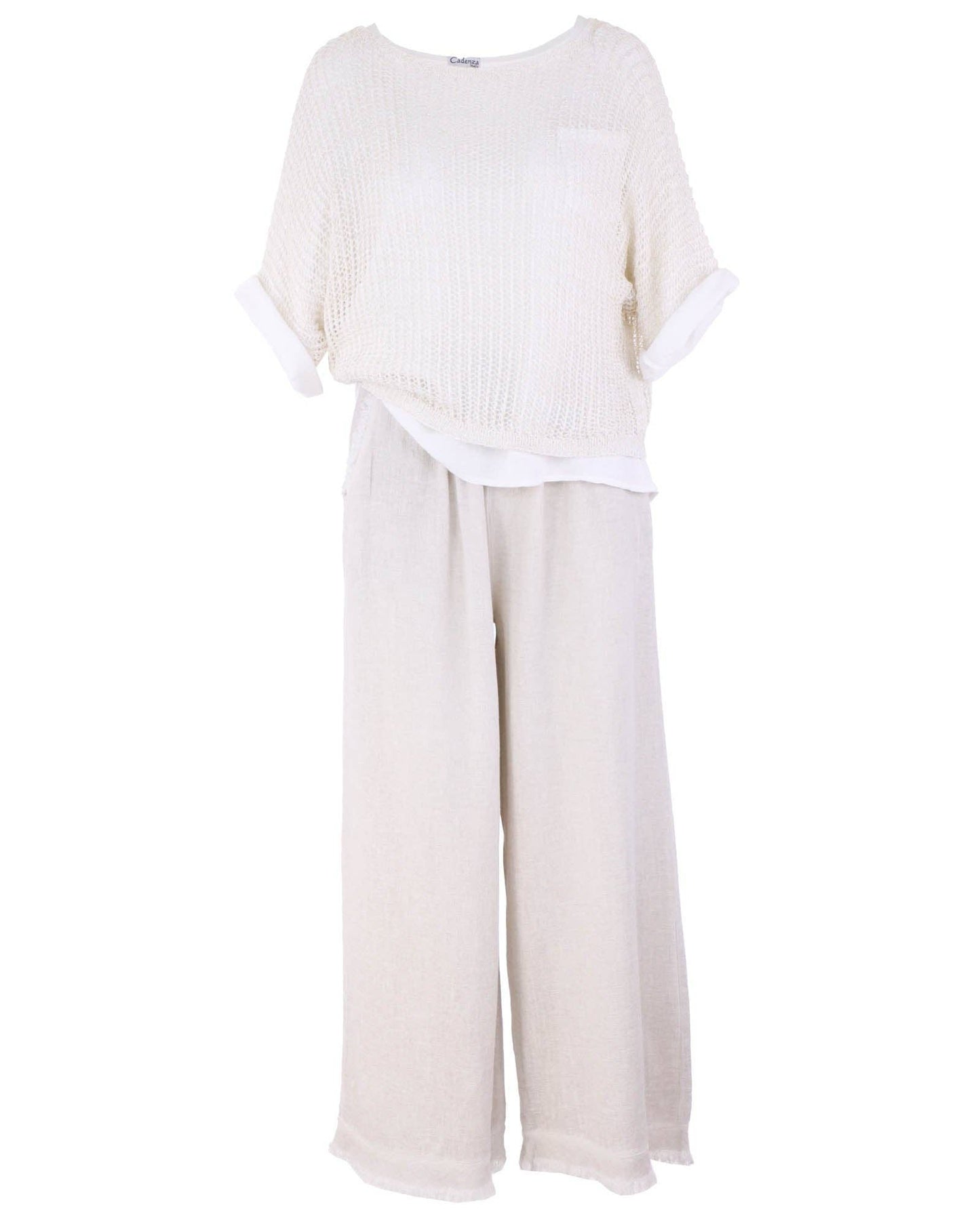 Linen and Cotton Blend Trousers: One Size / Cream